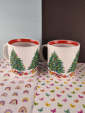 Vintage 1985 Holiday Himark Christmas Tree Design Made in Japan Set/2 Coffee Mugs