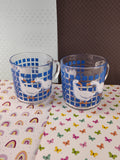 Vintage 1982 Carlton Luminarc Duck Goose Mugs Cup Set/2 Blue Clear Glass, Nice & Clean