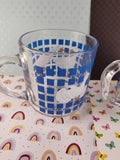 Vintage 1982 Carlton Luminarc Duck Goose Mugs Cup Set/2 Blue Clear Glass, Nice & Clean