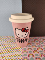 2012 Hello Kitty 12 oz Double Wall Ceramic Travel Mug with Silicone Lid, Pink