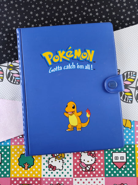 Vintage 1990's Pokemon Charmander Blue 4-Pocket TCG Binder, Great Condition