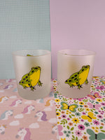 Dartington Designs Lowball Frosted Glass Tumbler Green/Yellow Tree Frogs Set/2