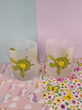 Dartington Designs Lowball Frosted Glass Tumbler Green/Yellow Turtles Set/2