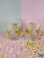 Dartington Designs Lowball Frosted Glass Tumbler Green/Yellow Turtles Set/2