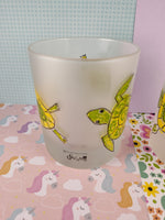 Dartington Designs Lowball Frosted Glass Tumbler Green/Yellow Turtles Set/2