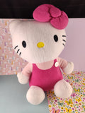 2012 Sanrio Hello Kitty Pink Overalls Large Plush, 14", Nice & Clean