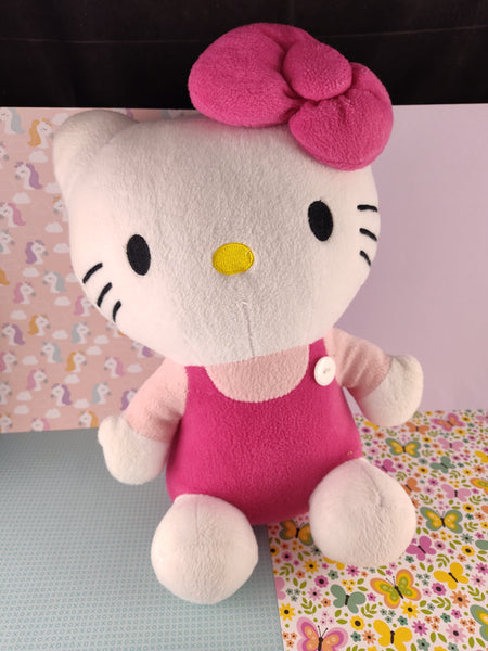 2012 Sanrio Hello Kitty Pink Overalls Large Plush, 14", Nice & Clean