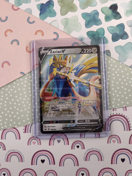 Pokemon TCG - Zacian V Sword & Shield Full Art Holo Card 138/202 - NM Pfaltzcraftsmore Pokemon TCG - Zacian V Sword & Shield Full Art Holo Card 138/202 - NM Pfaltzcraftsmore