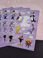 Vintage 1989 Hallmark Looney Tunes Partial Sticker Sheets, Set/6 Sheets