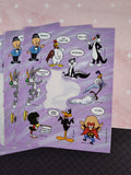 Vintage 1989 Hallmark Looney Tunes Partial Sticker Sheets, Set/6 Sheets
