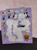 Vintage 1989 Hallmark Looney Tunes Partial Sticker Sheets, Set/6 Sheets