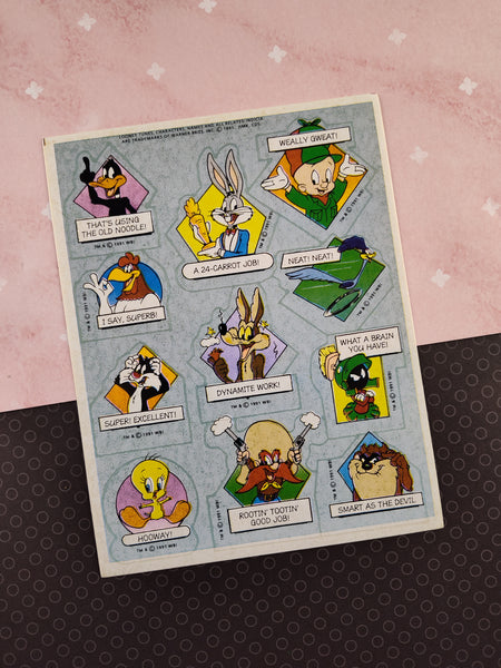 Vintage 1991 Hallmark Looney Tunes Full Sticker Sheet, Clean & Unused