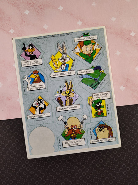 Vintage 1991 Hallmark Looney Tunes Full Sticker Sheet, Near Complete