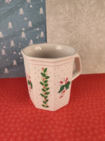 Vintage Russ Berrie & Co. Candy Cane Holly Christmas Coffee Mug, Excellent Shape