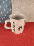 Vintage Russ Berrie & Co. Candy Cane Holly Christmas Coffee Mug, Excellent Shape