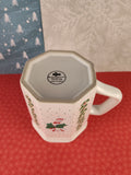 Vintage Russ Berrie & Co. Candy Cane Holly Christmas Coffee Mug, Excellent Shape