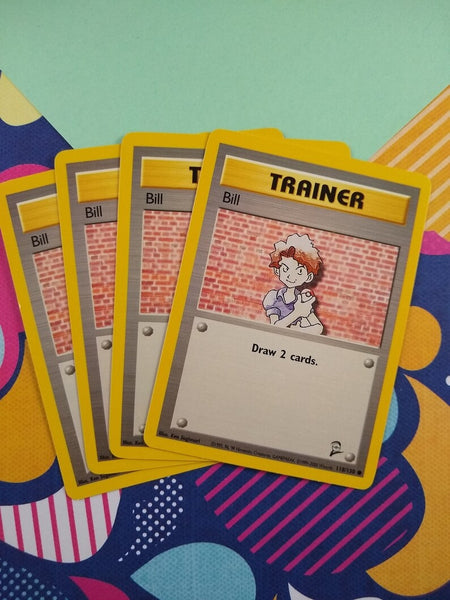 Vintage Common - Set/4 Bill Base Set 2 Pokemon Cards 118/130 - LP