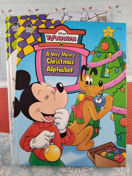 Vintage 1994 Christmas Disney's ToonTown Mickey Hardcover Books Set/2