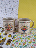 Vintage 1984 Japanese Daherware Floral Fruits Mug Set/2, Like New