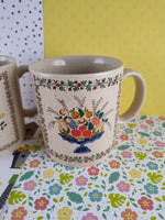 Vintage 1984 Japanese Daherware Floral Fruits Mug Set/2, Like New