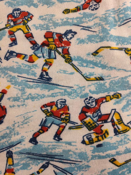 Vintage Winter Ice Skating Hockey Super Soft Fabric Remnant, 1-3/4 yd x 45" W