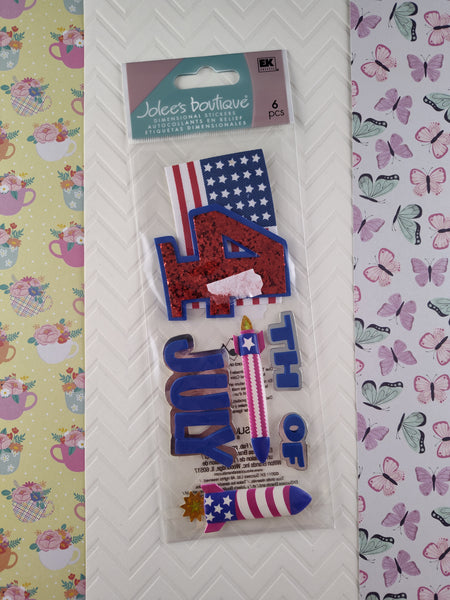 Jolee's Boutique Summer USA 4th of July Independence Day 3-Dimensional Sticker Pack, New/Sealed