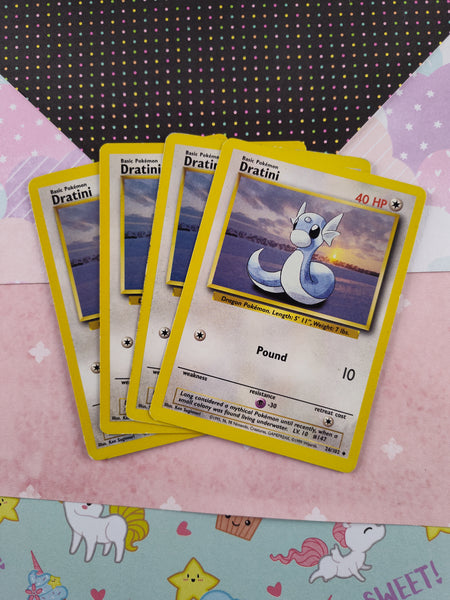 Vintage Uncommon - Set/4 Dratini Base Set Non-Holo Pokemon Cards 26/102 - LP