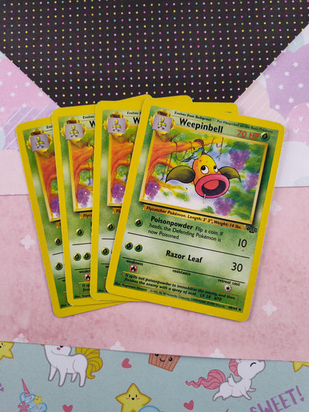 Vintage Uncommon - Set/4 Weepinbell Jungle Non-Holo Pokemon Cards 48/64 - LP