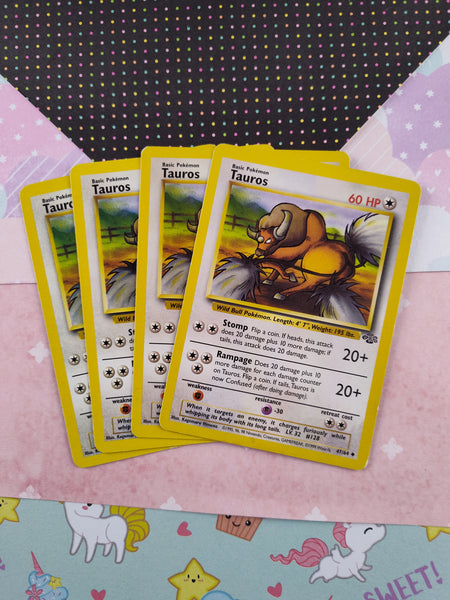 Vintage Uncommon - Set/4 Tauros Jungle Non-Holo Pokemon Cards 47/64 - LP