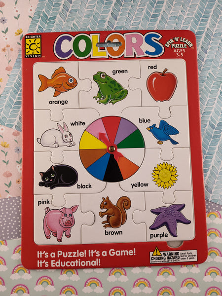 Vintage 1999 Brighter Vision COLORS Spin 'n' Learn Cardboard Frame-Tray Puzzle, LIKE NEW