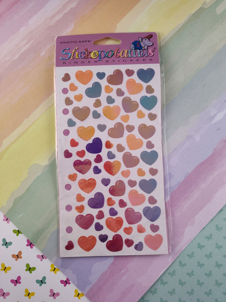 Vintage Stickopotamus "Hearts" SHINY Binder Sticker Sheet, New & Sealed