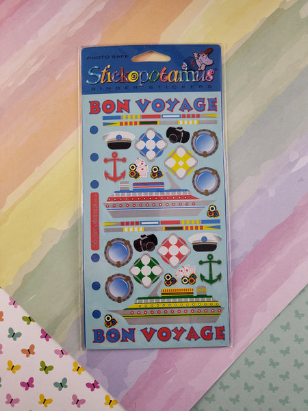 Vintage Stickopotamus "Bon Voyage" Binder Sticker Sheet, New & Sealed