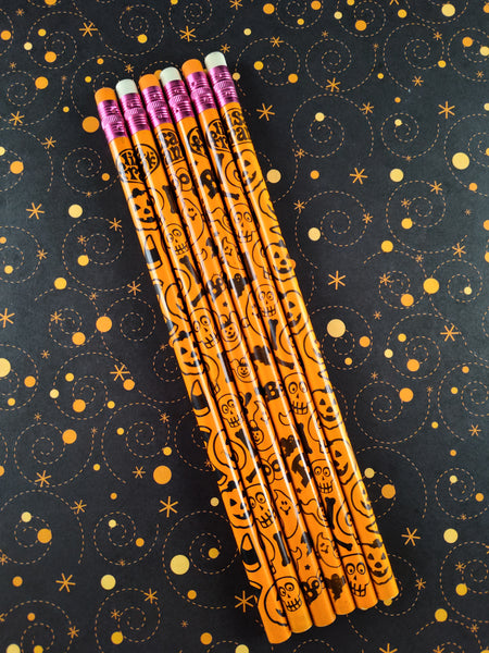 Vintage 80's/90's Halloween Lisa Frank Pencil Set of 6, Unsharpened/Unused (Orange)