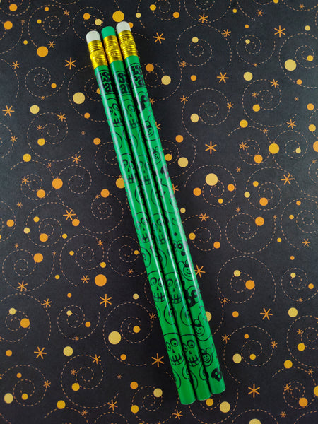 Vintage 80's/90's Halloween Lisa Frank Pencil Set of 3, Unsharpened/Unused (Green)