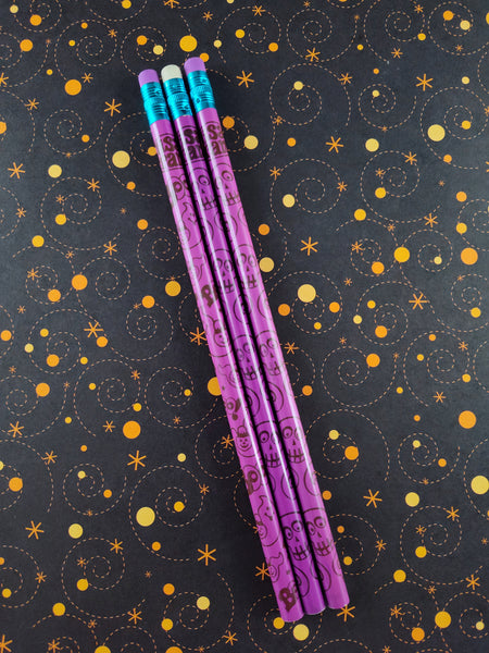 Vintage 80's/90's Halloween Lisa Frank Pencil Set of 3, Unsharpened/Unused (Purple/Violet)