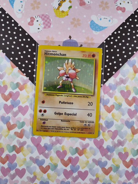 Vintage Rare - Hitmonchan Base Set Holographic Pokemon Card 7/102 - VG