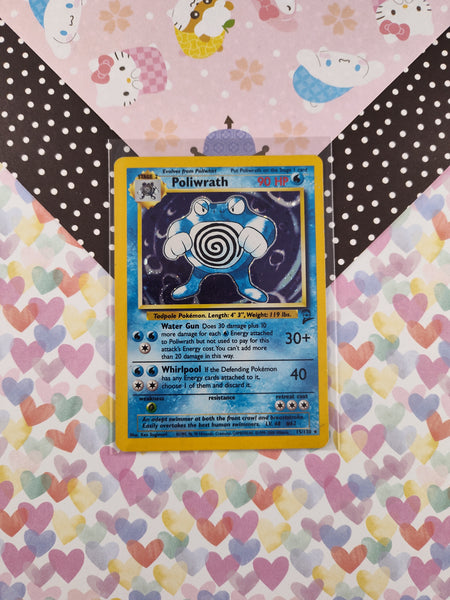 Vintage Rare - Poliwrath Base Set 2 Holographic Pokemon Card 15/130 - LP