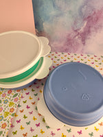 Vintage Tupperware Round Containers Blue/Green w/Tabbed Lids 2415B-3, Set/4 Nice & Clean