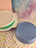 Vintage Tupperware Round Containers Blue/Green w/Tabbed Lids 2415B-3, Set/4 Nice & Clean