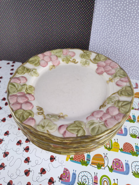 Vintage Pink Poppytrail by Metlox Sculptured Grapes Salad/Dessert Plate 7.5", Nice & Clean