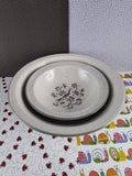 Vintage Mid-Century Harkerware Stone China "Peacock Alley" Pasta + Soup Bowl Set