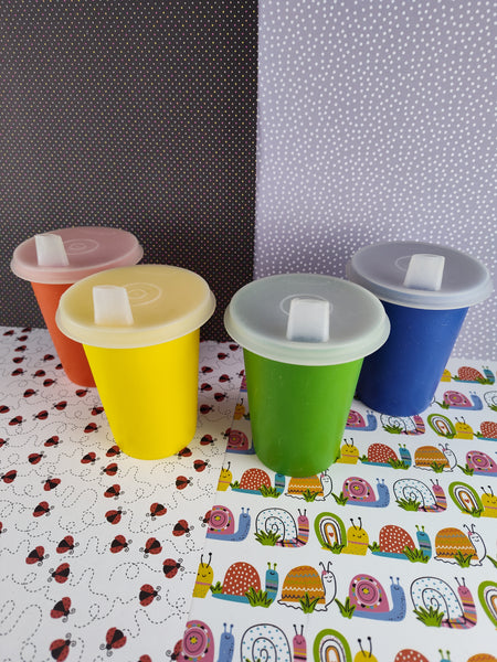 Vintage Tupperware Primary Colors Sippy Cups Set/4 w/Lids #109-34
