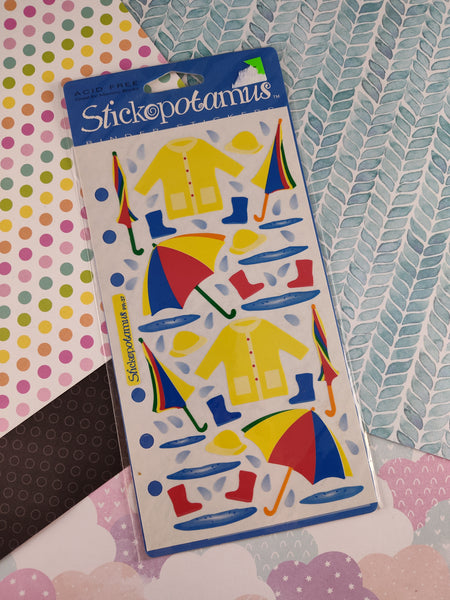 Vintage Stickopotamus Stickers, Rainy Days Puddles, 1 Sheet New & Sealed