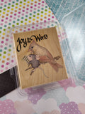 RARE Vintage 1995 House Mouse Designs "Joy to the World" Wooden Block/Rubber Stamp