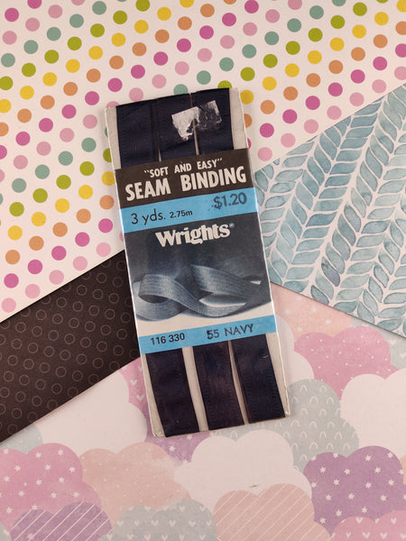 Vintage Wrights "Soft and Easy" Seam Binding, Polyester, Navy SEALED