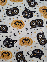 Autumn Fall Halloween Jack o Lanterns Cats Owls Fabric Remnant 2yd x 44" Nice & Clean