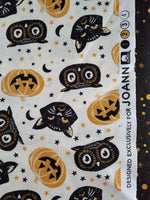 Autumn Fall Halloween Jack o Lanterns Cats Owls Fabric Remnant 2yd x 44" Nice & Clean