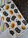 Autumn Fall Halloween Jack o Lanterns Cats Owls Fabric Remnant 2yd x 44" Nice & Clean