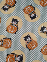 Autumn Fall Halloween Jack o Lantern w/Cat Fabric Remnant 18" x 22" Nice & Clean