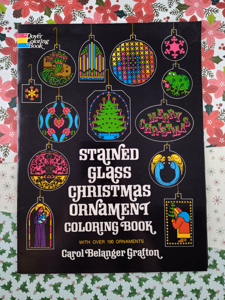 Vintage 1975 Stained Glass Christmas Ornament Dover Coloring Book Softcover